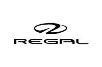 A sleek and stylish boat logo featuring the word Regal in bold, white letters against a navy blue background.