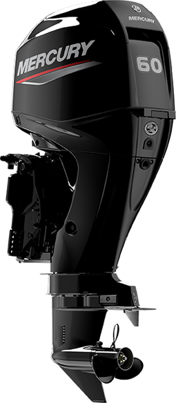 A 60 horsepower 4-cylinder outboard motor with standard rotation and a sleek design.
